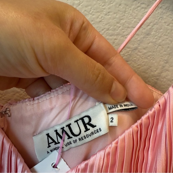 AMUR Elodie Satin Colorblock Pleated Gown - Picture 11 of 12